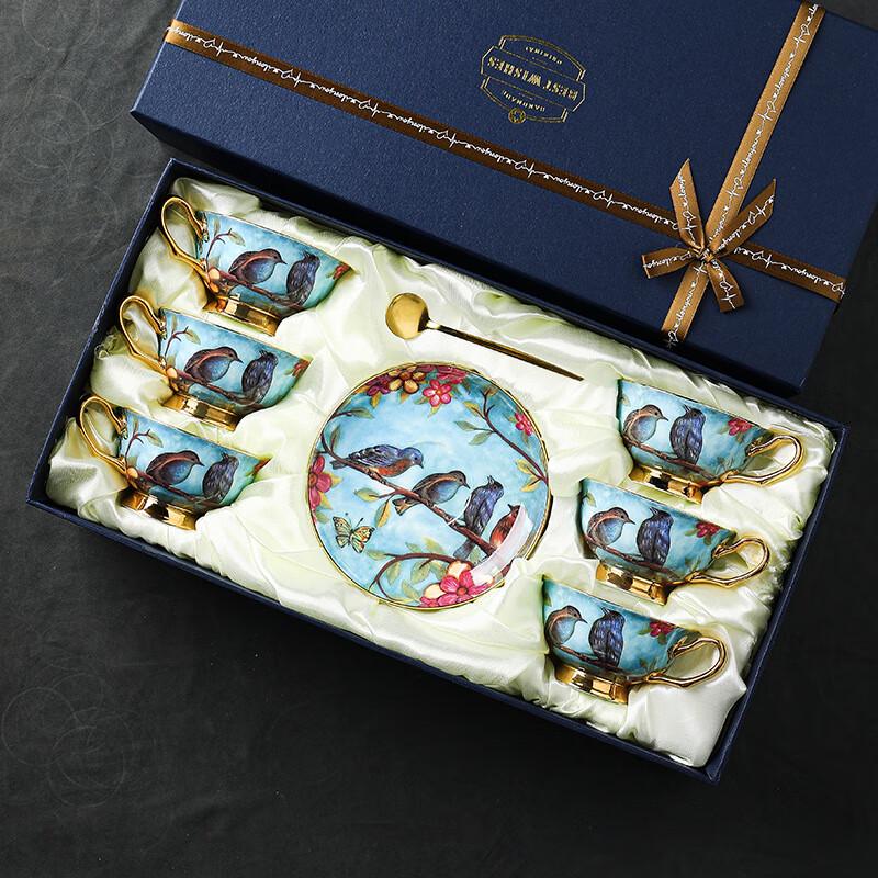 Bluebird Ceramic Coffee Cup & Saucer Set 6 Cups 6 Saucers 6 Spoons Gift Set