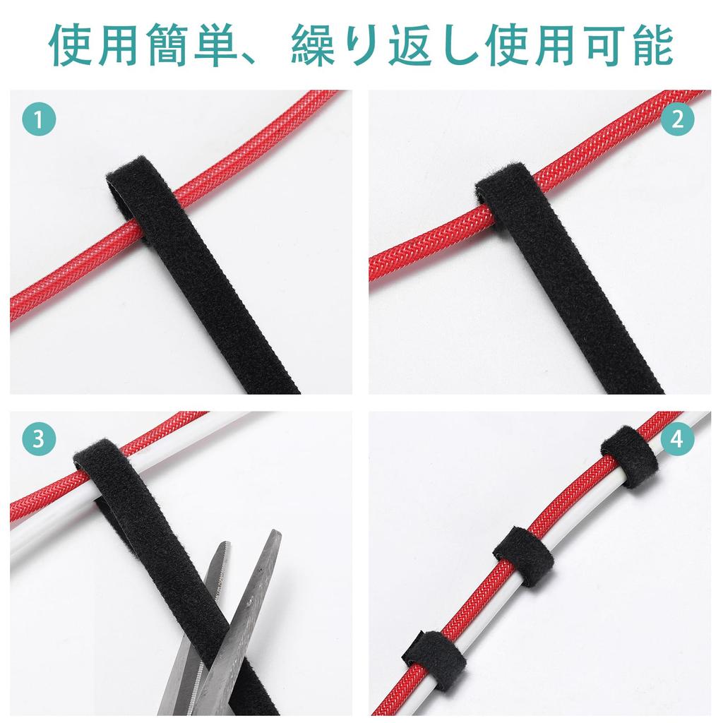 Cable Ties, Velcro Fasteners, for Wiring, Storage, and Securing Freely Cuttable Reusable Double-Sided Velcro (25mm10m)