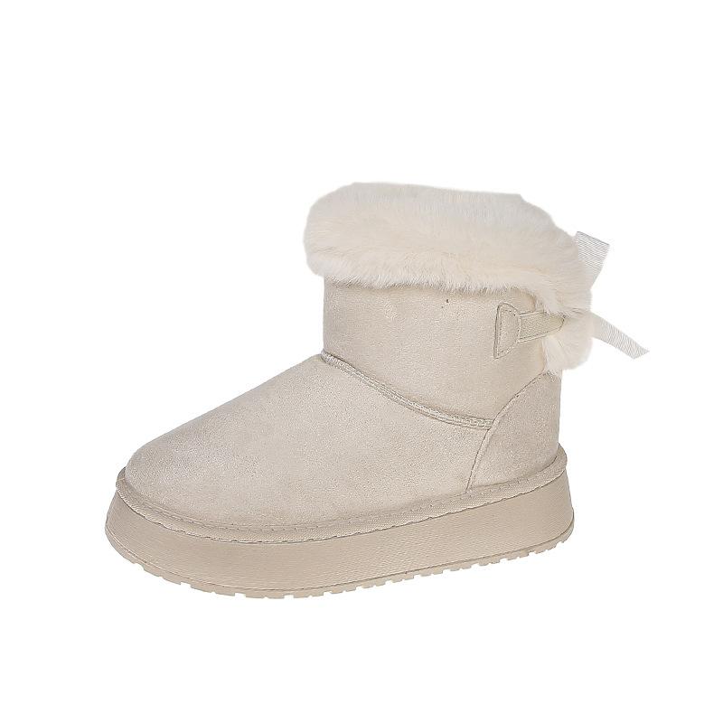

Winter Thick Soled Velvet Women s Snow Boots Thick Plush Warm Outer Cotton Boots Bow Decoration Anti Slip Ankle Boots high heels 36
