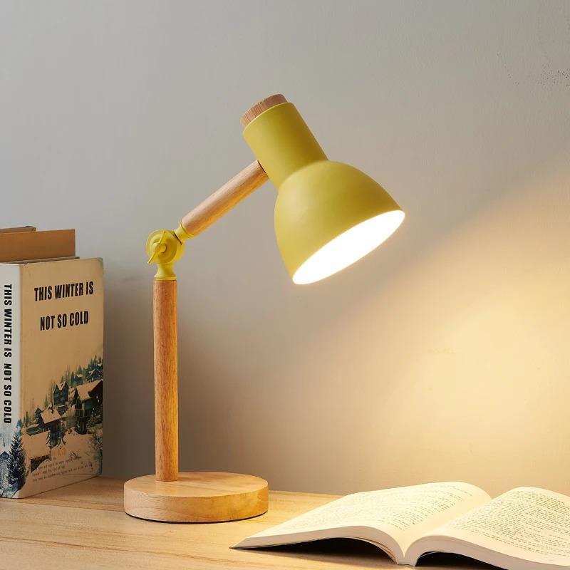 Minimalist Wood Table Lamp, Adjustable Joint Bedside Lamp, Warm White LED Desk Light for Home Office Study Room Decor