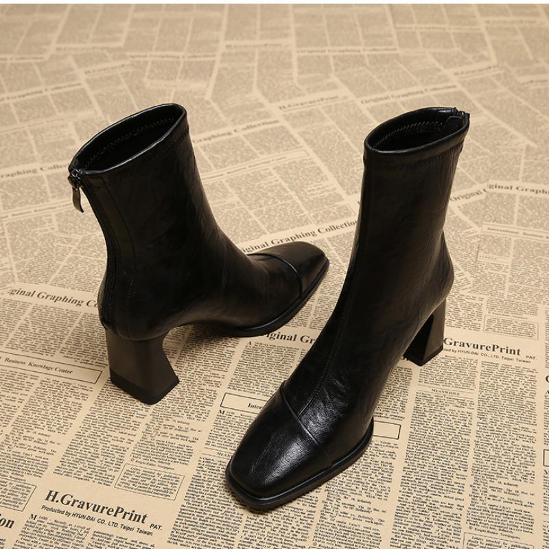 High Quality Women's Shoes Mid-Calf Women's Boots Fashion Square Toe Office and Career New Back Zip Solid Shoes for Women