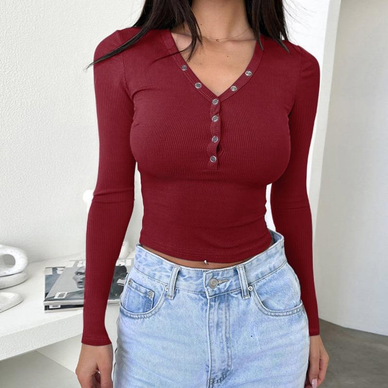 Women's Y2K Temperament Slim Solid Color Long-sleeved Top Tshirt
