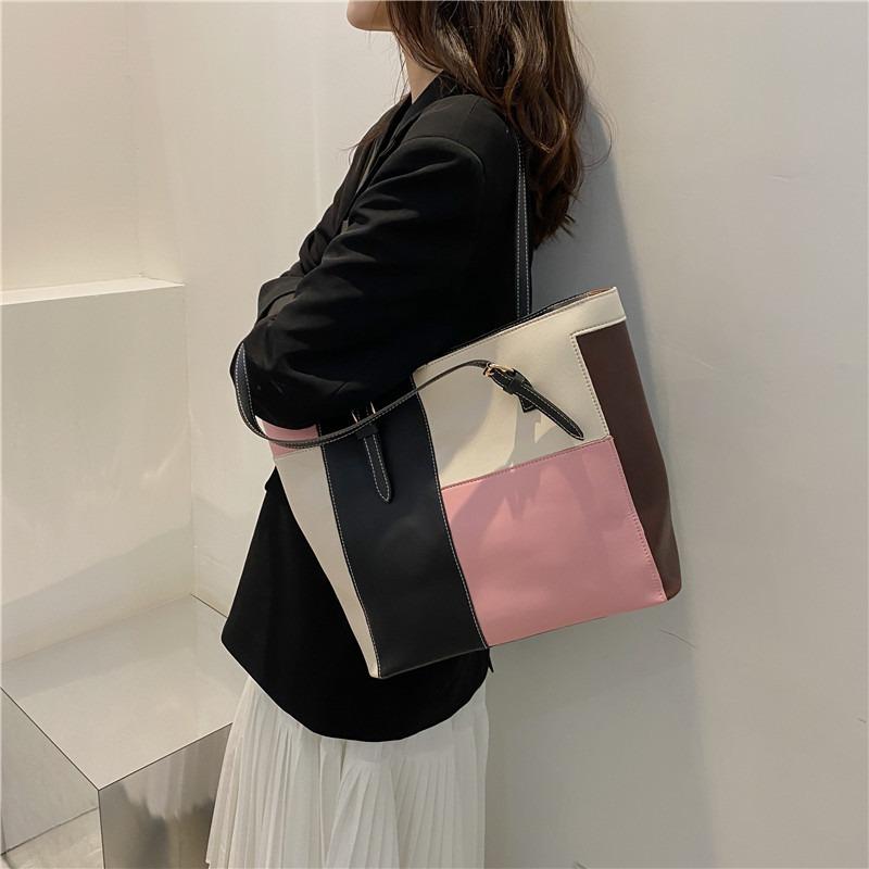 Fashion splicing candy color women's bag new soft surface casual shoulder bag simple hand bag