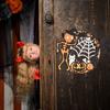 Halloween Door Sign Skeleton Ghost Cat Pumpkin Wooden Welcome Sign Spooky Wall Hanger Decoration for Front Porch Decor