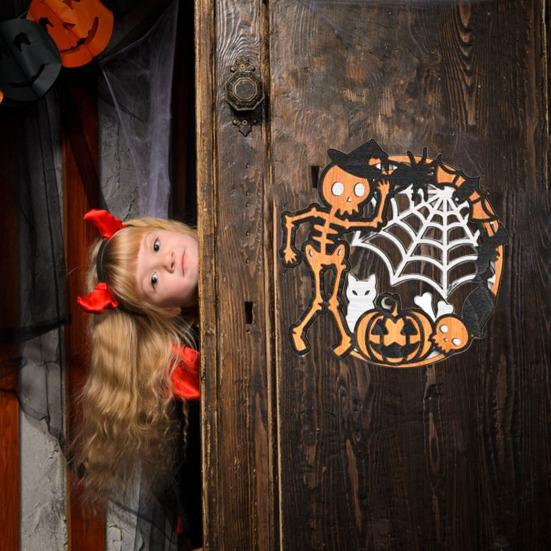Halloween Door Sign Skeleton Ghost Cat Pumpkin Wooden Welcome Sign