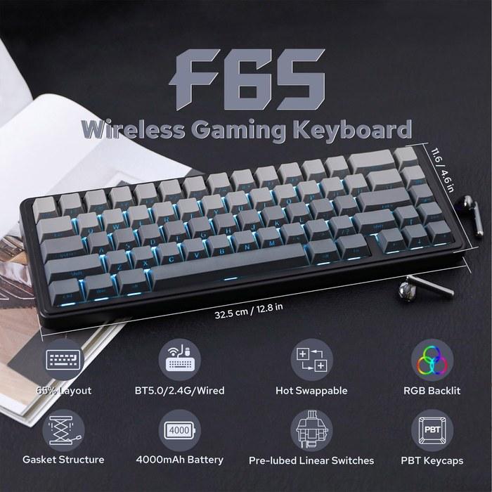 EPOMAKER x AULA F65 65% Wireless Mechanical Keyboard – Hot-Swappable, Gasket Mount, RGB Backlight, Bluetooth/2.4GHz/USB-C, Pre-Lubed Linear