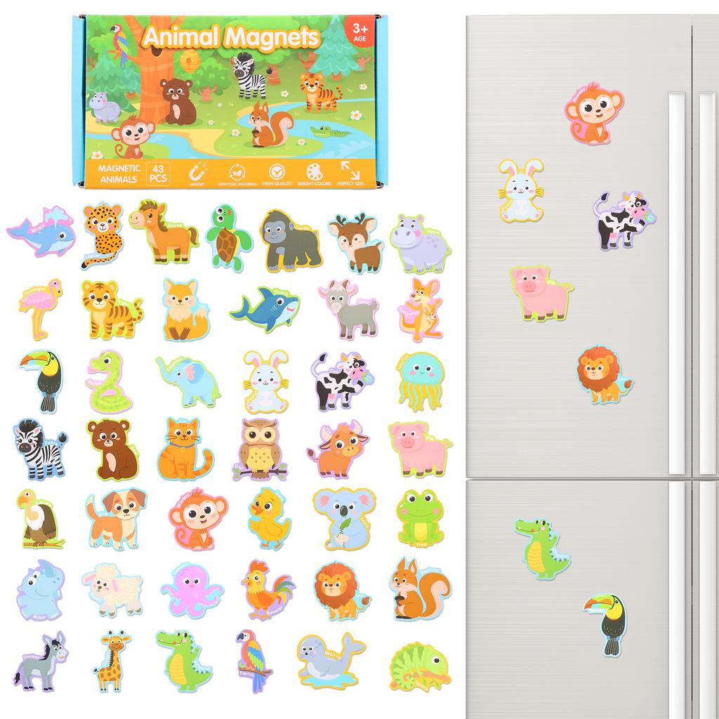48/43Pcs Cute Fridge Magnets Color Rubber Soft Magnetic Sticker Fun Animal and Food Refrigerator Sticker Decor for Kid Learning