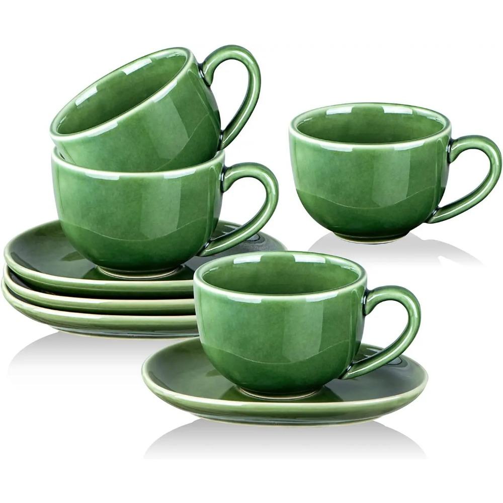 Filiżanki do cappuccino 6,5 oz ze spodkami, Zestaw 4 szt., Ceramiczna filiżanka do kawy au lait, podwójnego espresso, latte, cafe mocha