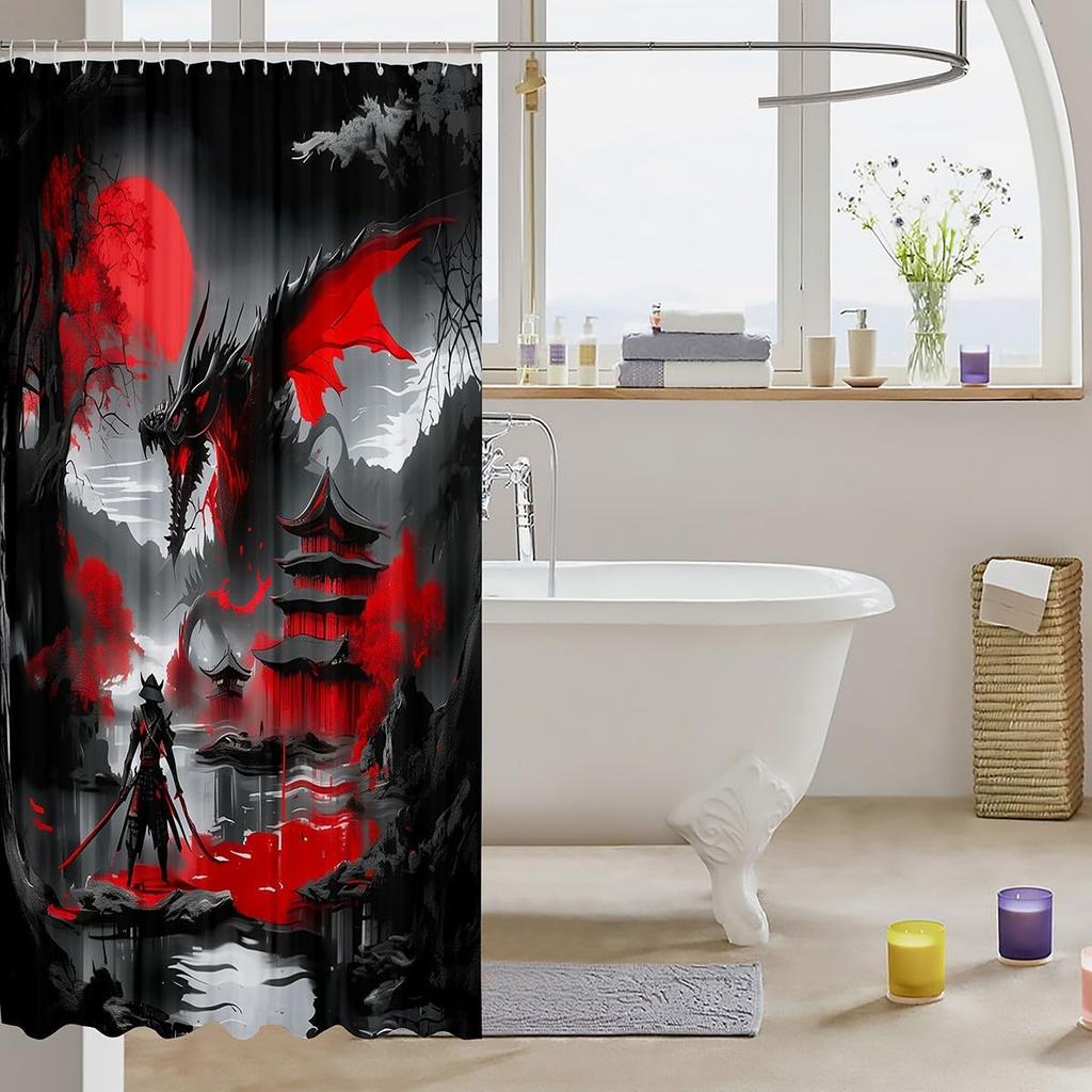 Japanese Style Bathroom Accessories Dragon Shower Curtain Magical Animals Bath Curtain Western Wildlife Theme Bathroom Sets