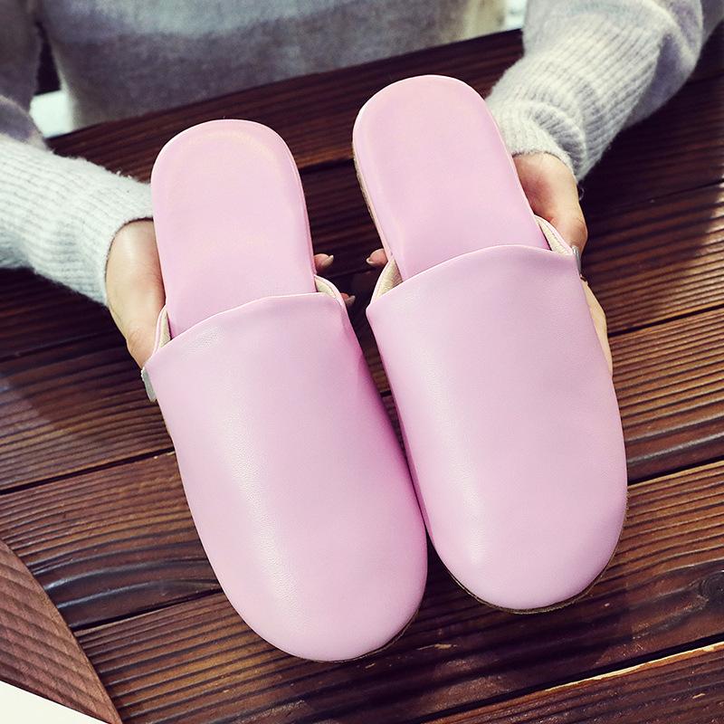 Fashion Women Slippers House Couple Indoor Summer High Quality PU Leather Flats Shoes  Close Toe Casual Non-slip Slides Female