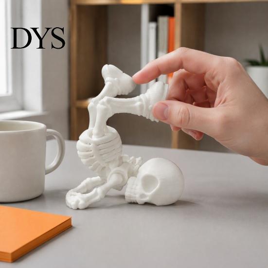 PLA Plastic Skeleton Break Dancing Figurine, 3D Printed Posable Articulated Skull Statue, Unique Desk Accessories Funny Handstand Decor, Novelty
