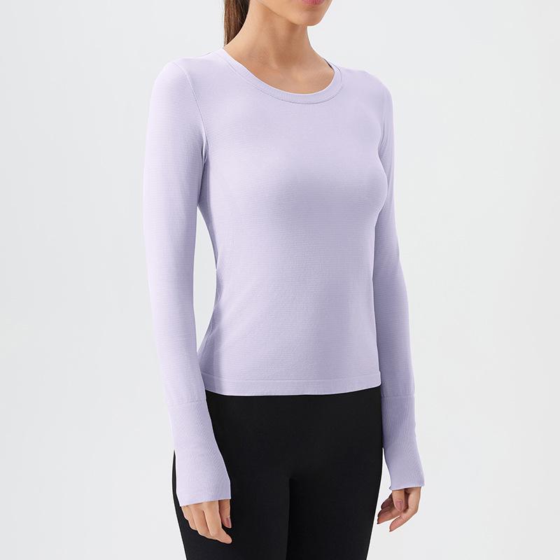 

Универсальная однотонная приталенная футболка с длинным рукавом и круглым вырезом, вязаная, базовый слой для йоги Large фиолетовый