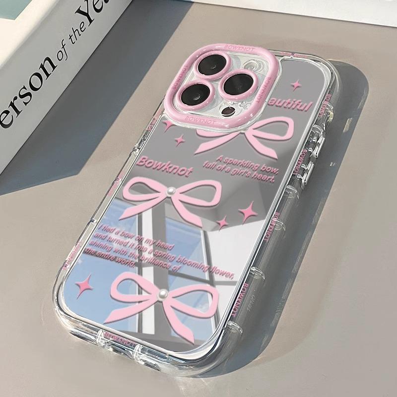 Pink Bow Suitable for IPhone16promax Phone Case Apple 14 Mirror Cream 12 Creativity