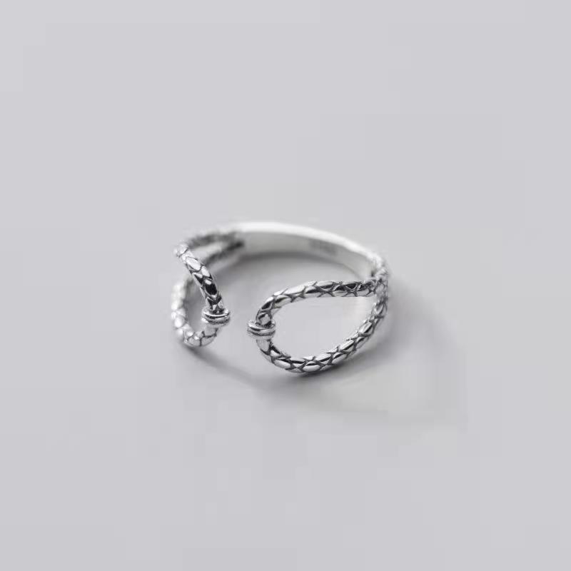 Adjustable Sterling Snake Texture Ring Women Men Vintage Geometric Statement Jewelry