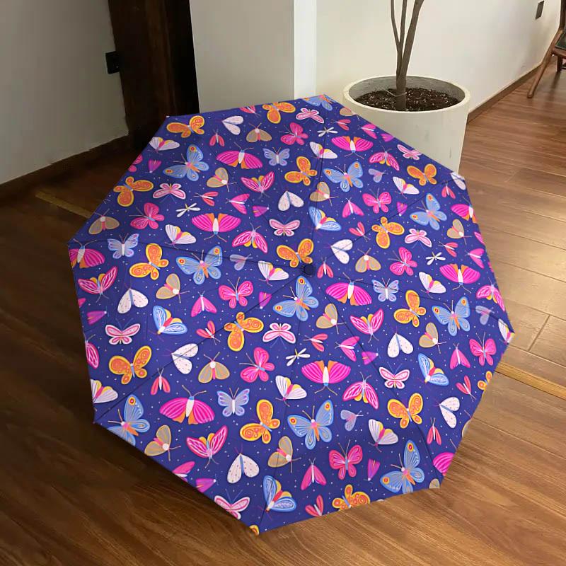 

1pc Butterfly Fabric Automatic Umbrella Durable Iron Frame & Plastic Handle, Gift for Men & Women, Sturdy Construction yy250905163