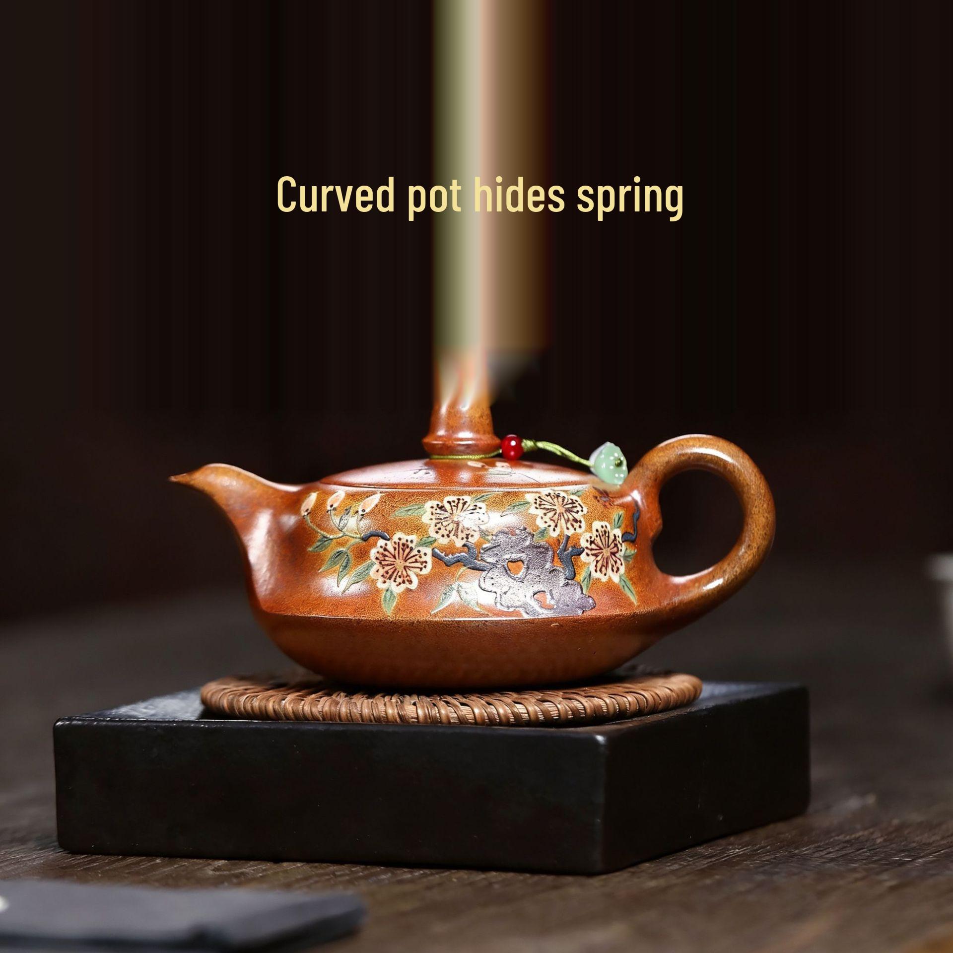 Handmade Yixing Zisha Teapot in Golden Duan Clay - Flame-Fired Gongfu Tea Set 310ml