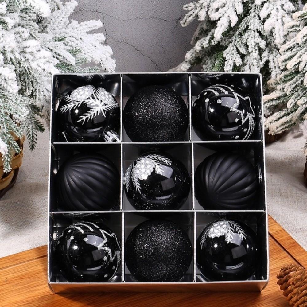 9Pcs/Set Plastic Christmas Balls with Gold Pattern Red Christmas Balls Pendant Decorative Shatterproof Xmas Tree Ornaments