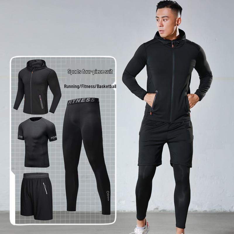 Men's Quick-Dry Reflective Running & Fitness Suit - 4-Piece Set