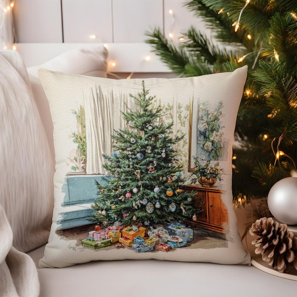 

Home Decor Colorful Lit Christmas Tree Pattern Pillow Pattern Cushion Cover Suitable for Sofa Bedroom Car Pillow Cover 16x16Inch