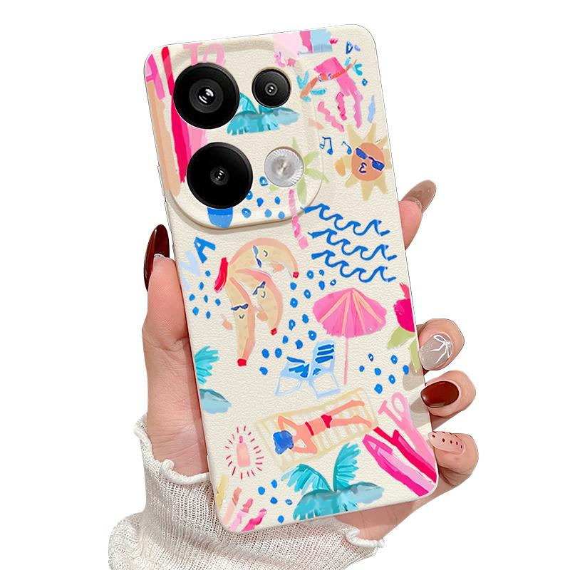 Kreslený pouzdro na malování na dovolenou pro Xiaomi Redmi Note 14 13 Pro 5G 4G 12 11 Funda Xiaomi 14T 13T 11T Pro Silikonový kryt s koženou texturou