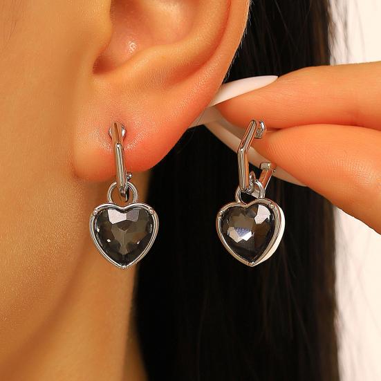 Yousheng 1 Pair Drop Earrings, Detachable Pendant Design Women Earrings, Heart Rhinestones Inlaid Versatile Earrings for Jewelry