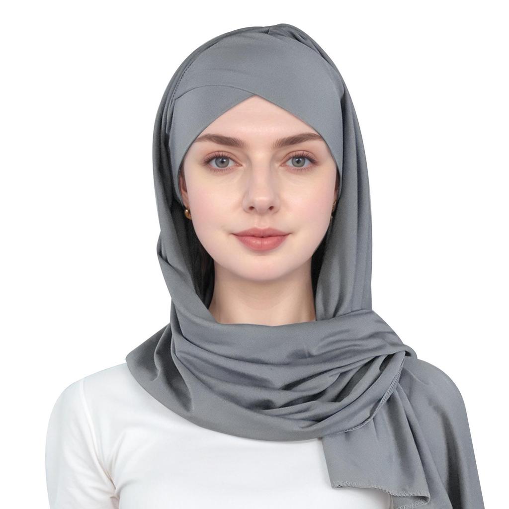 Muslim Fashion Solid Color Criss-Cross Head Wrap with Integrated Sandproof Scarf