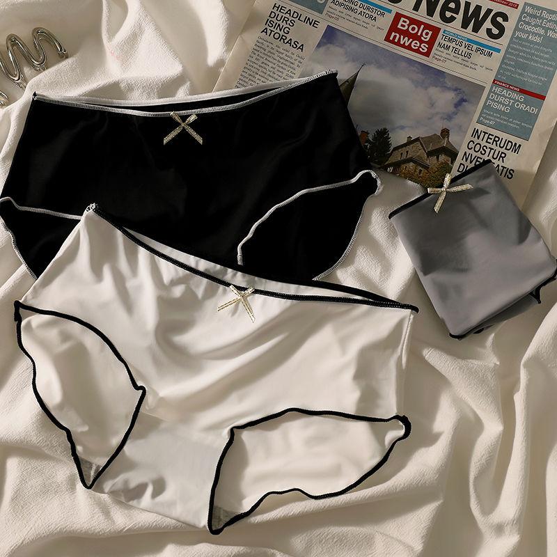 3pcs Ice Silk Women's Crotch Comfortable Breathable Mid-Rise Japanese Ins Style Briefs