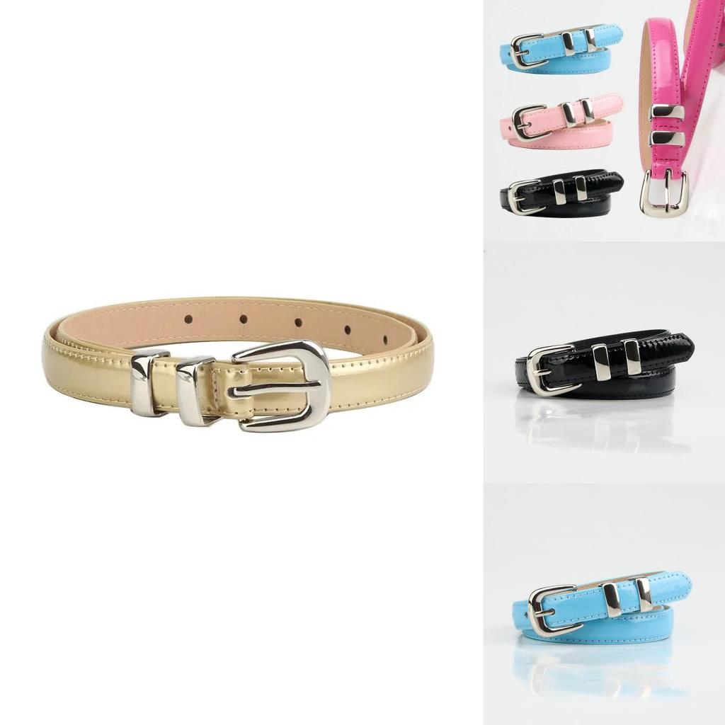 Elegant Womens Faux Leather Belt With Geometric Metal Buckle Trendy Versatile Accessory For Office And Outings