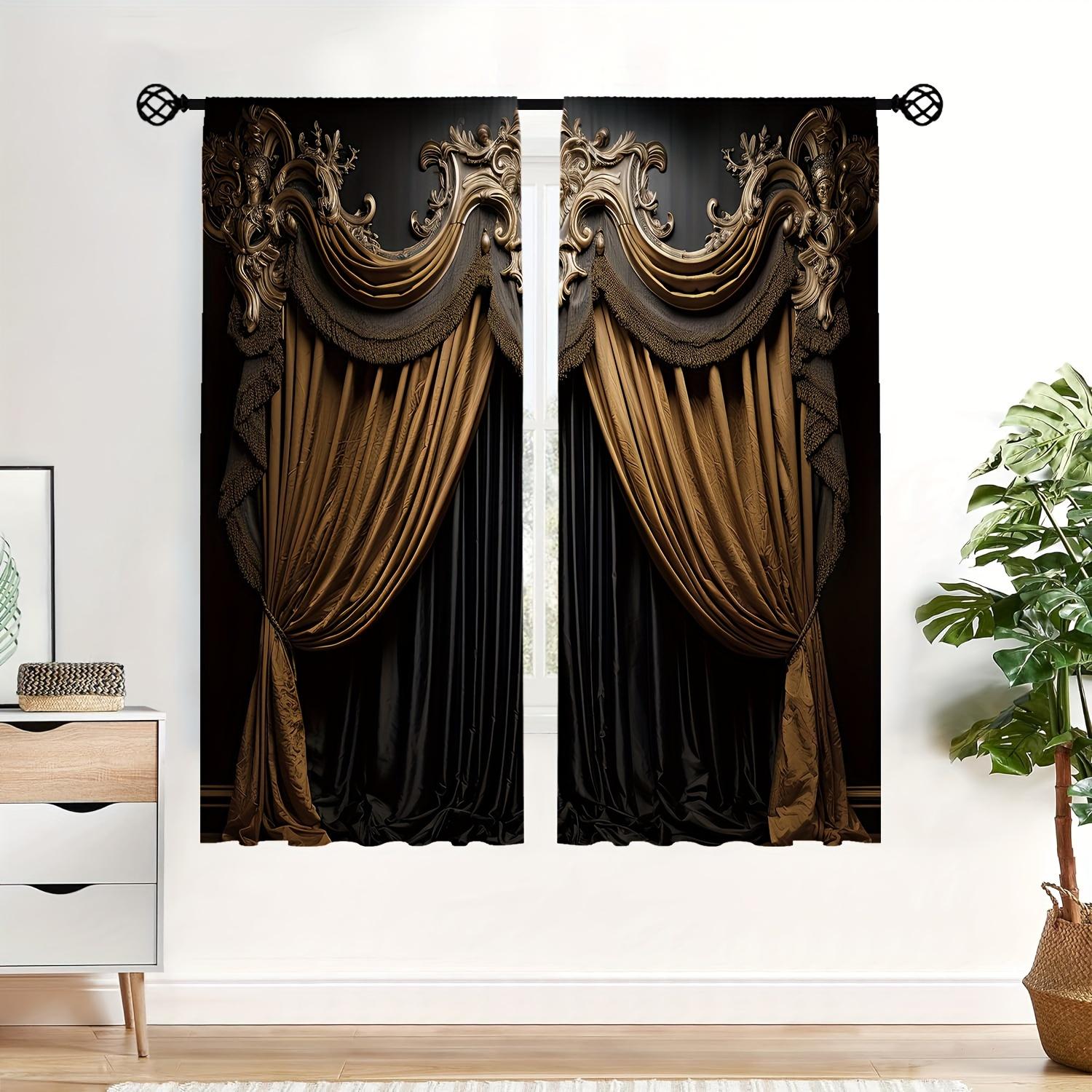 

2 шт. 3D-печатные шторы в европейском стиле - светофильтрация, три варианта подвесных конструкций для гостиной, спальни, офиса, домашнего декора W50H130(CM)x2pcs&Grommet Top