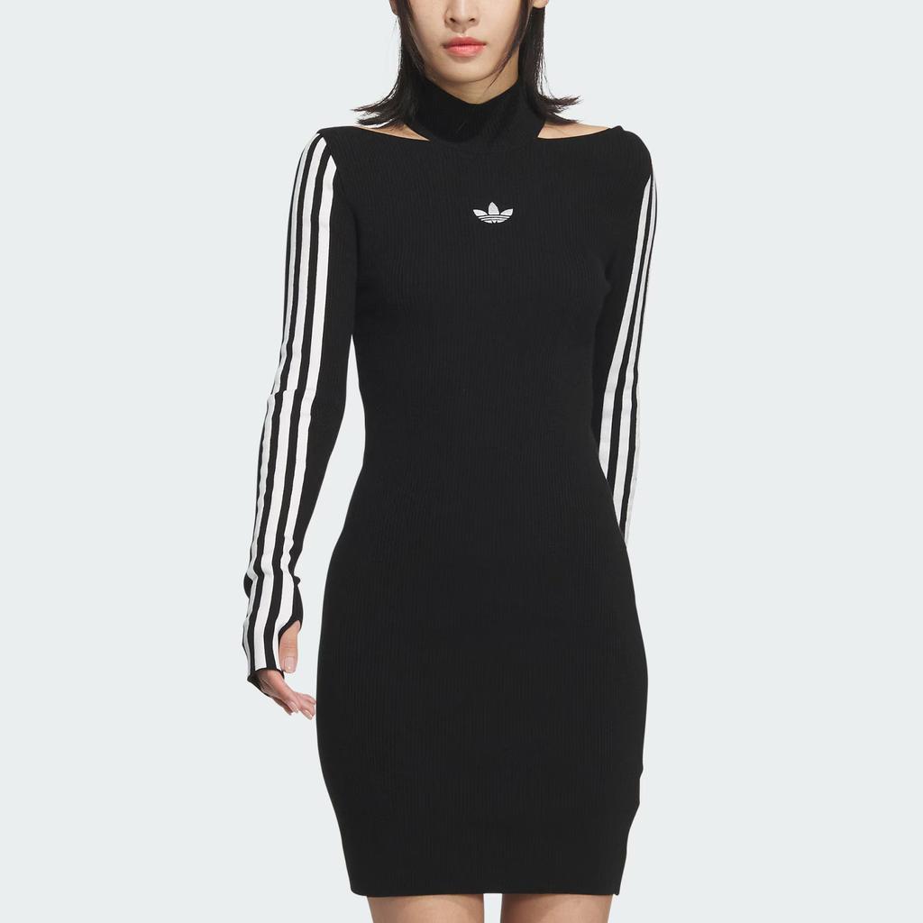 Adidas Originals Premium Knit High Collar Long Sleeve Sport Dress Women Dress Black JI7056