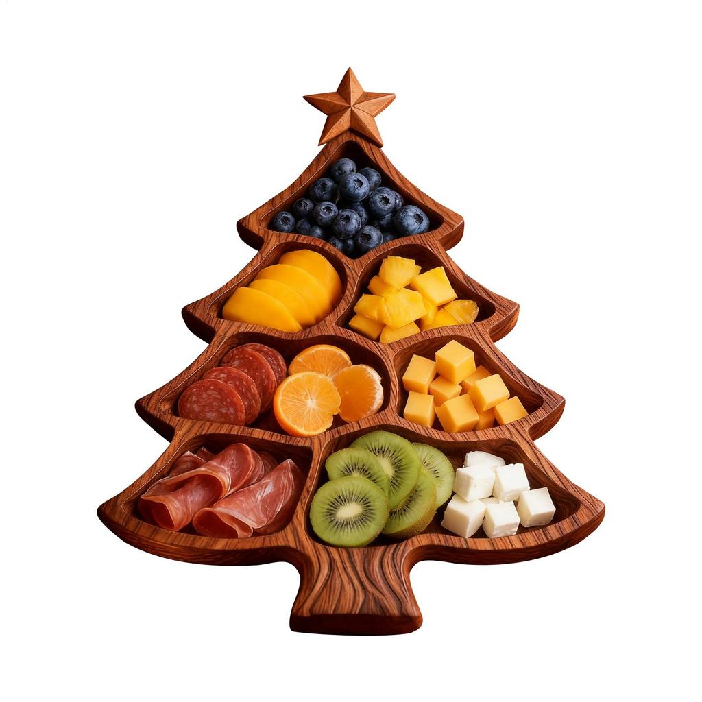 Christmas Tree Charcuterie Board Wooden Divided Food Tray Christmas Tree Serving Platter Cheese Board for Fruit Dessert Nut