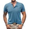 Męski Retro T-shirt Henley z dzianiny waflowej z krótkim rękawem