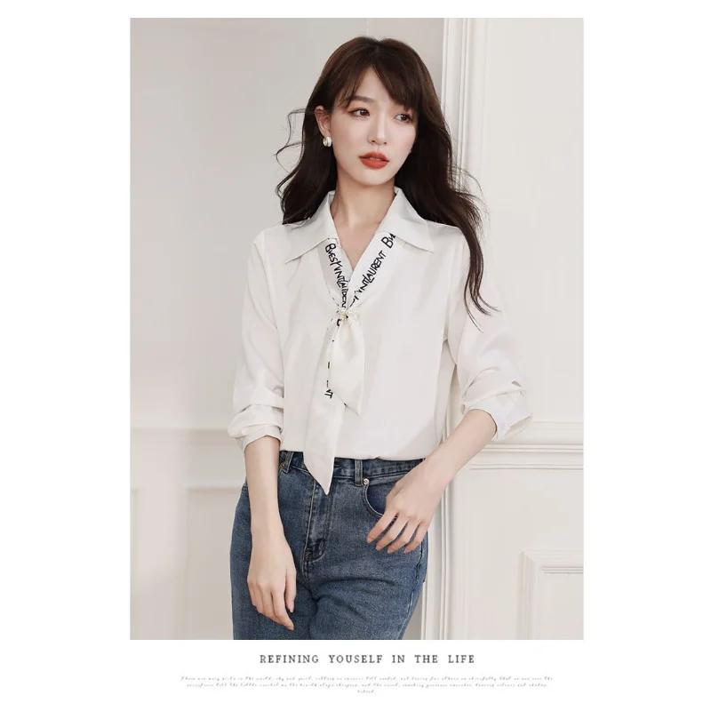 Damen Krawatte Matcha Grün Design Hemd Frühling Herbst Seidenschal Satin Langarm