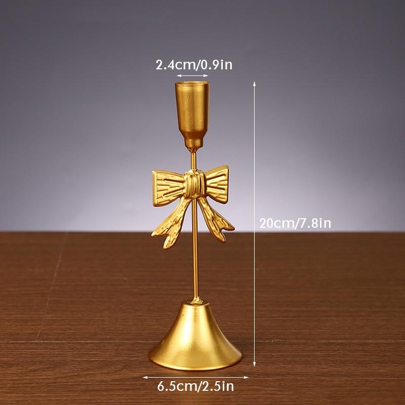 Gold Iron Candle Holder Intricate Christmas Golden Bow Candle Holder Festive Bow Candlestick Props Table Decor Accessories