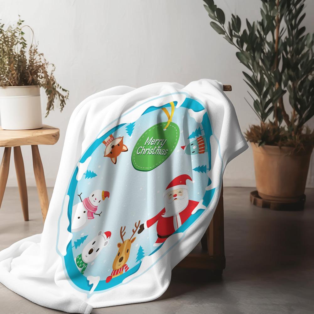 

Festive Christmas Blanket Cozy Throw Soft Flannel Sherpa Reversible Holiday Decor Gift Home Warming Winter Decor 75x90cm