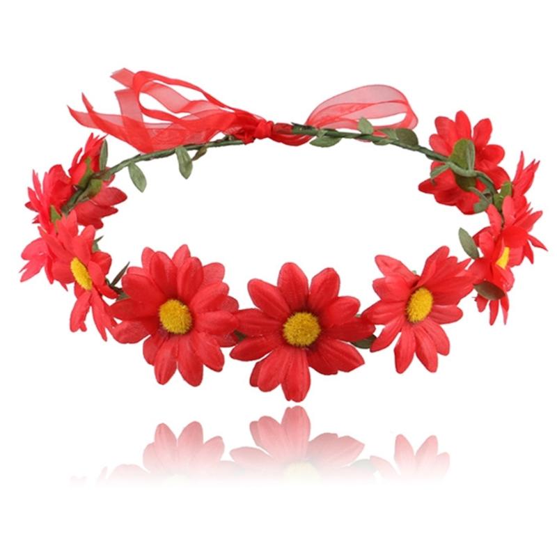 

Luxurious Flower Crown with Adjustable Ribbon Scenic Spot Photography Hairband червоний