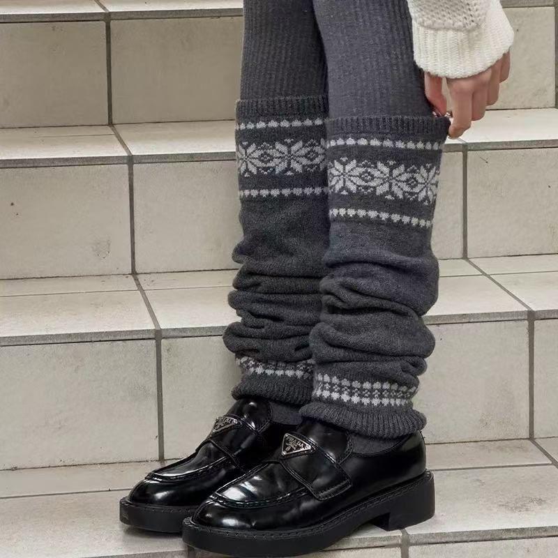 

Корейские женские носки в стиле Fair Isle, осенне-зимние, с ворсом, из толстой пряжи, теплые, до середины икры