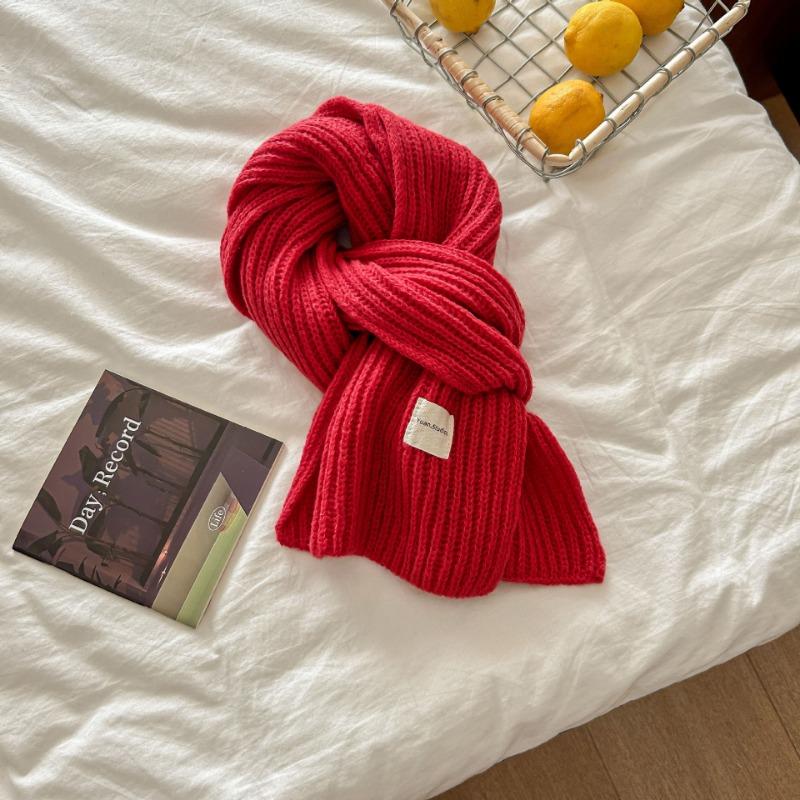 

Однотонный новый шарф женский осенне-зимний простой универсальный шарф студенческий парный вязаный шерстяной теплый шарф 150cm красный