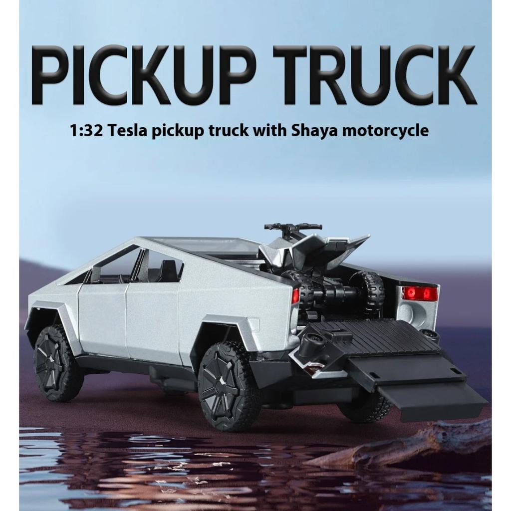 1/32 Tesla Cybertruck Toys Off Road Vehicle Die Cast Model Car Sound & Light Beach Motorcycle Hobby Collectible Birthday Gift for Boy