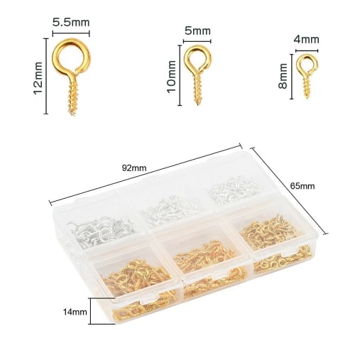 YBGGJO Screw Eyelets, Approximately 420 Pieces, with Individual Case, Craft Parts, Accessory Hardware, Handmade DIY Crafts (Set A)