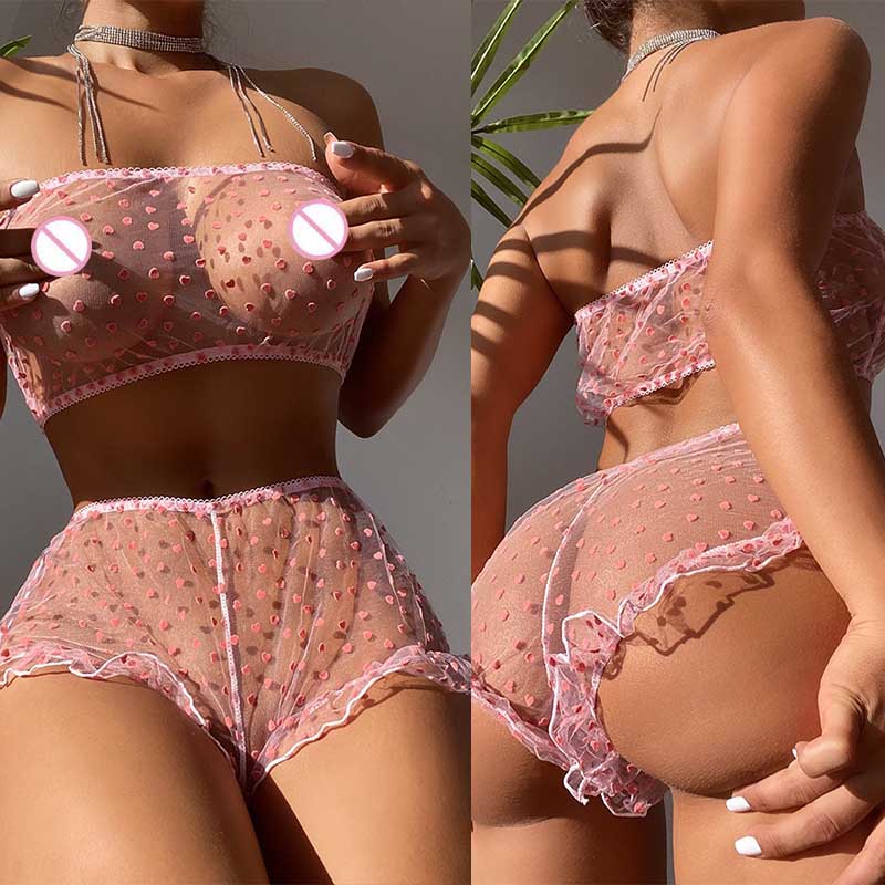 Strapless Lace Underwear Sexy Lingerie Cute Fancy Bra Set Erotic Pajama Transparent Costume Kawaii