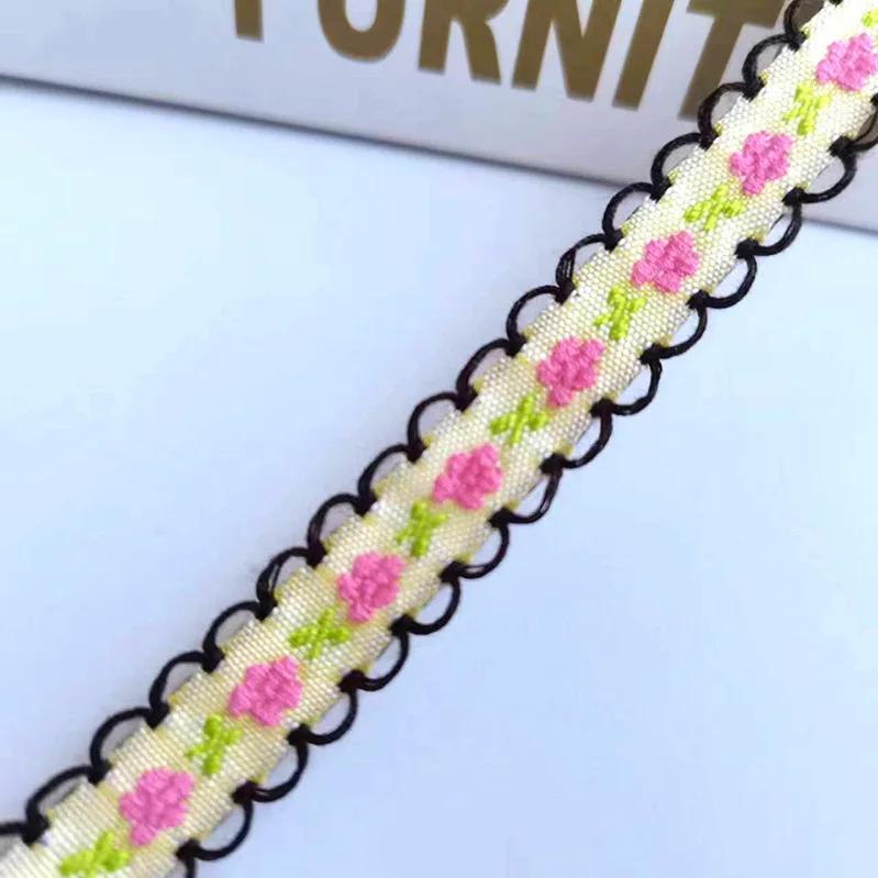1cm Wide 22yard Ethnic Embroidery Lace Trim Countryside Style Ethnic Woven Ribbon Decoration Small Floral Clothing Accessory