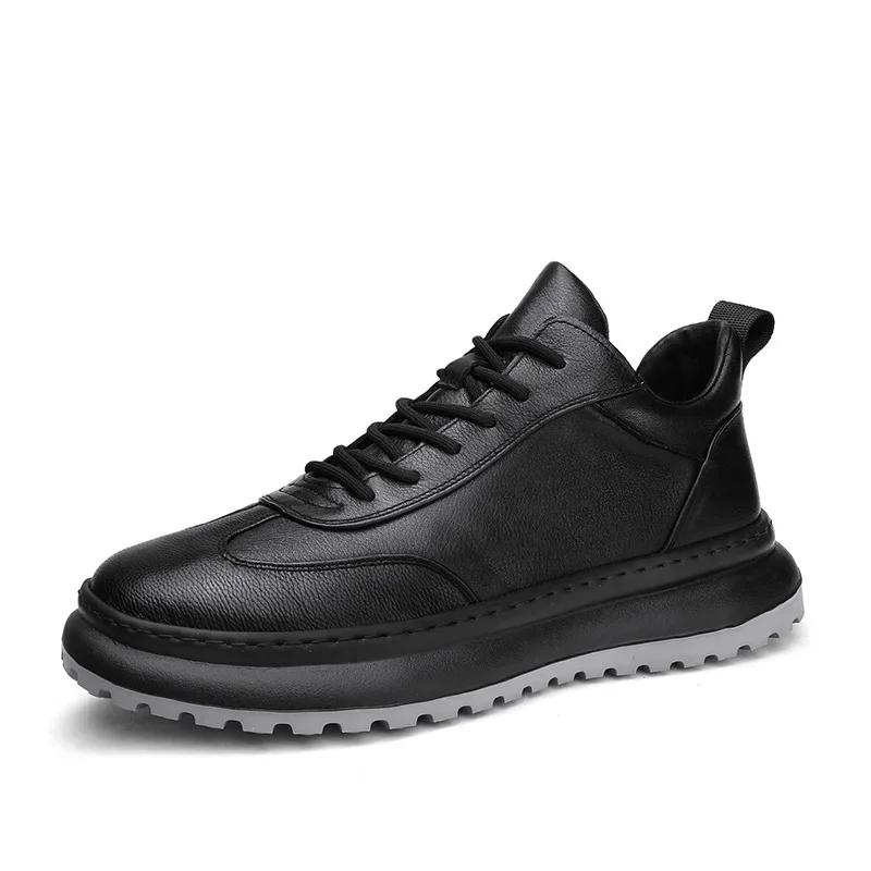 Fashion Leather Casual Design Shoes Men Flats Platform Shoe Soft Sole Sports Sneakers Man Comfortable Lace Up Black Footwear 20024