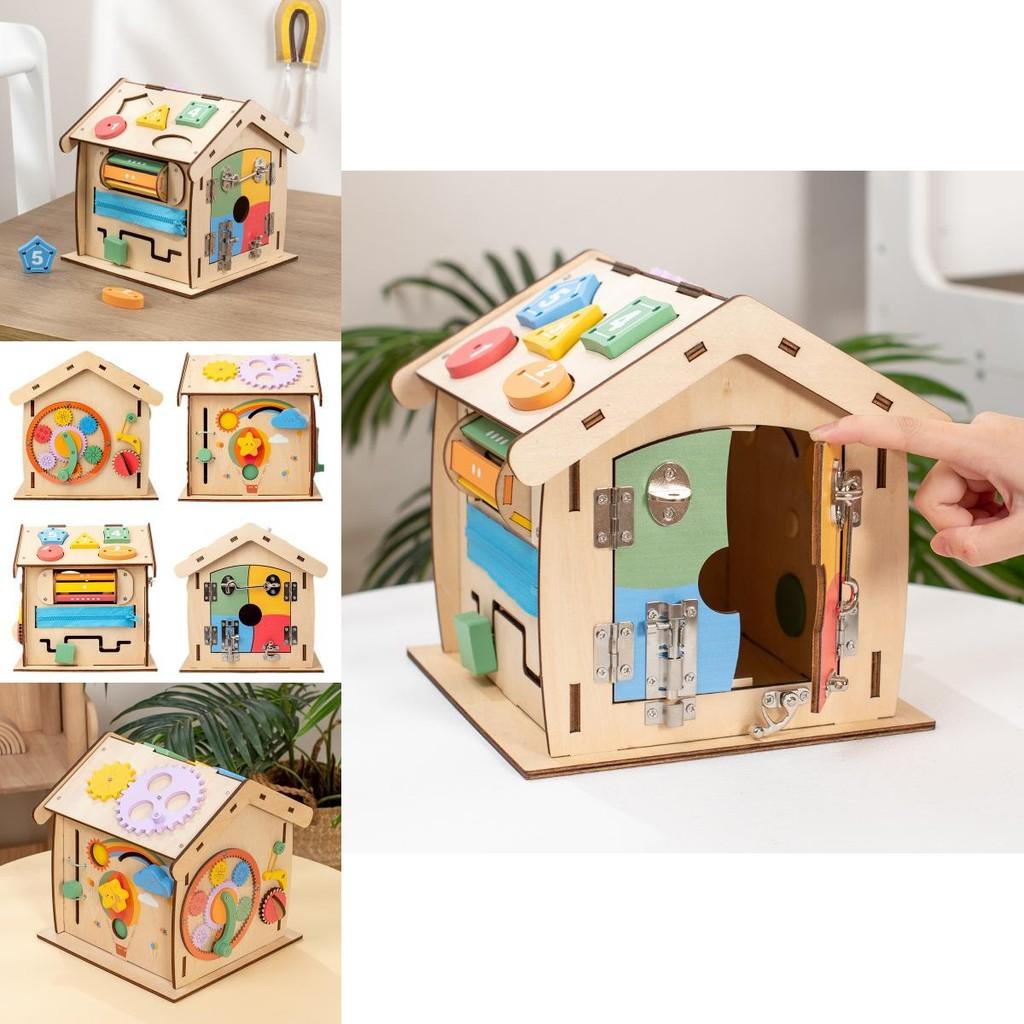 Wooden Busy House Toy For Kids With Educational Activities And Multifunctional Puzzle