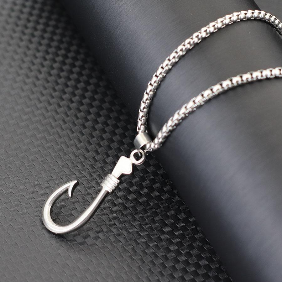 Stainless Steel Nautical Anchor Necklace for Men 60cm Long Fishhook Skull Arrow Pendant Beach Jewelry