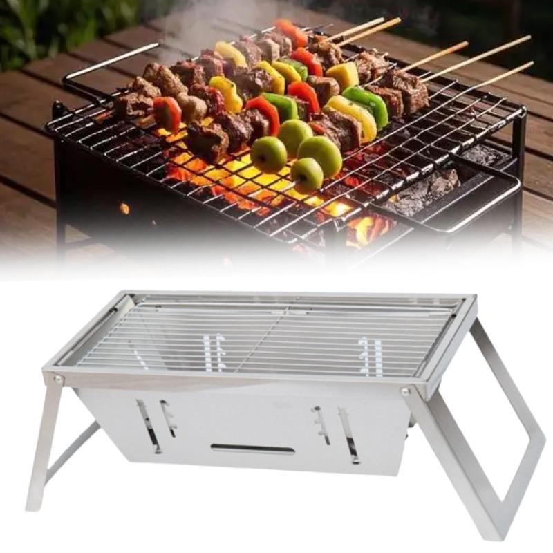 Stainless Steel Barbecue Grill With Thickened Carbon Frame For Outdoor Camping And Family Cooking