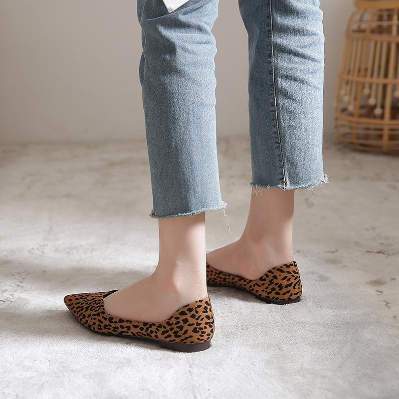 Fashion Pointed Toe leopard pattern flats woman ballerina casual loafers shallow soft bottom moccasins shoes women 2025 plus size 34-43