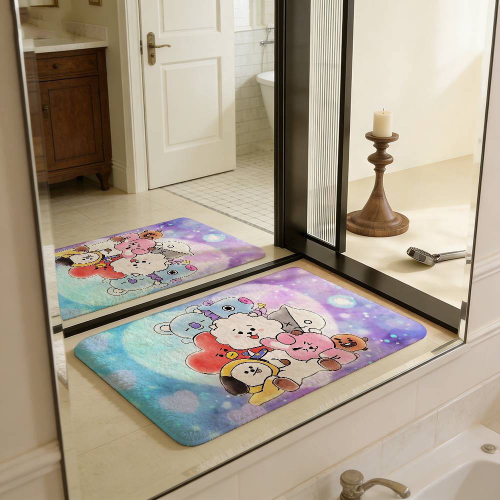 Cute B-b-bt21-es Bathroom Mat Anti-slip Absorb Water Long Strip Cushion Bedroon Mat Welcome Doormat