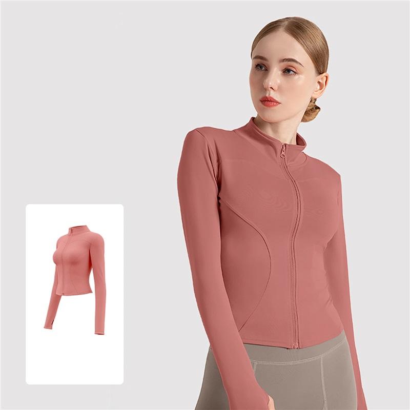 Högstretch Damyogakläder, Utomhuslöpningssportjackor, Tunna Fitness Långärmade Enfärgade Solskyddstoppar