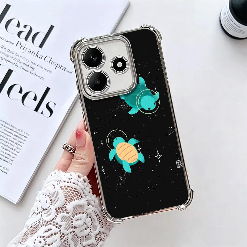 Cartoon Ocean Sea Turtle Plating Phone Case For Xiaomi Redmi Note 14 15 Pro Plus 13 12 11 11S 11T 10 9S 9 5G Anti-Fall Airabag C